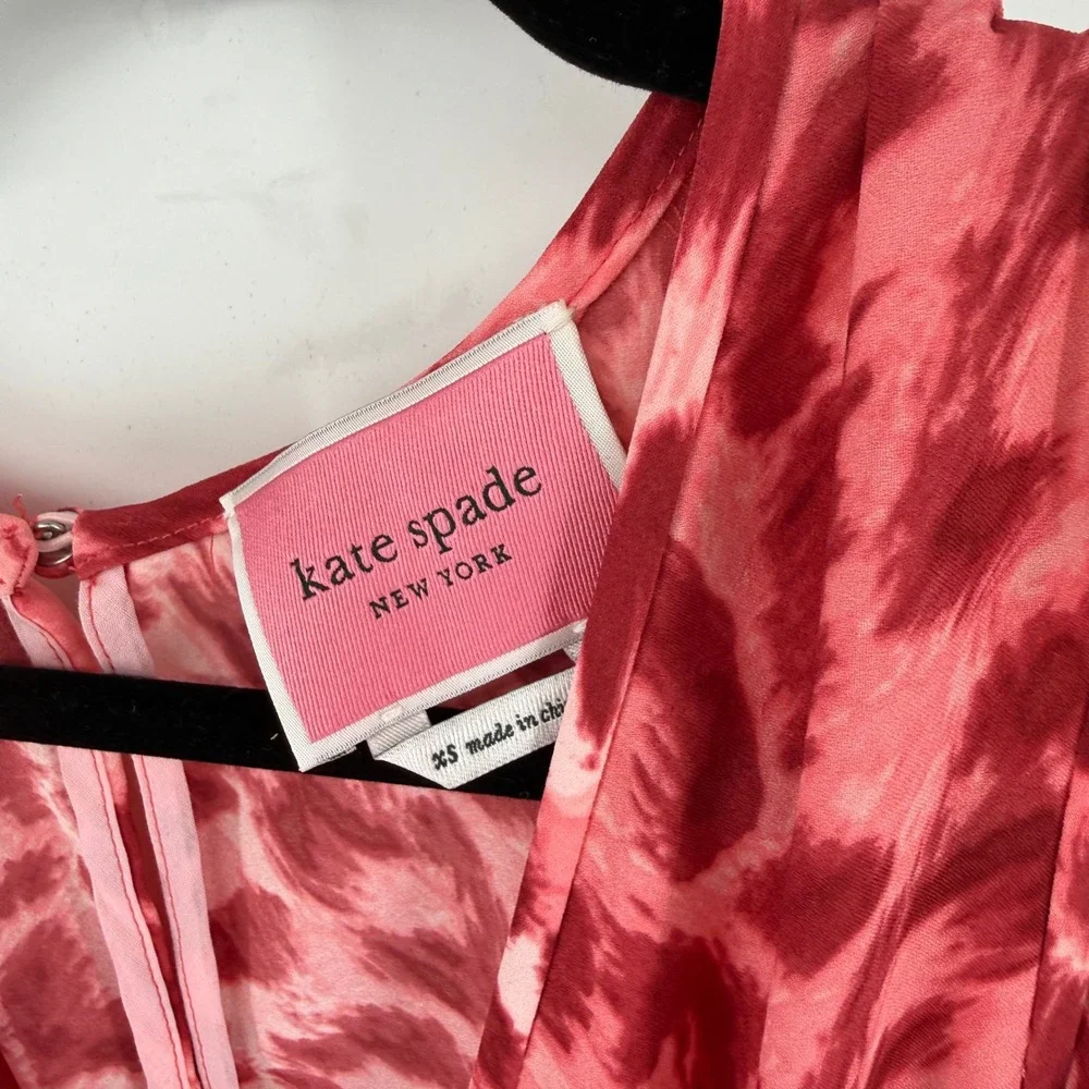 Kate Spade Pink Leopard Print V-Neck Tie Front Midi Dress XS Sleeveless NJMUA674